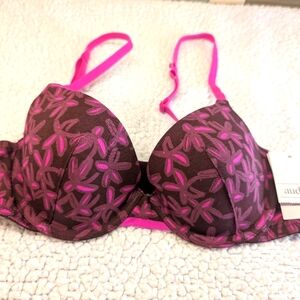 Auden The Everyday Lined Demi T-Shirt Bra Pink Purple Floral Size 34A New